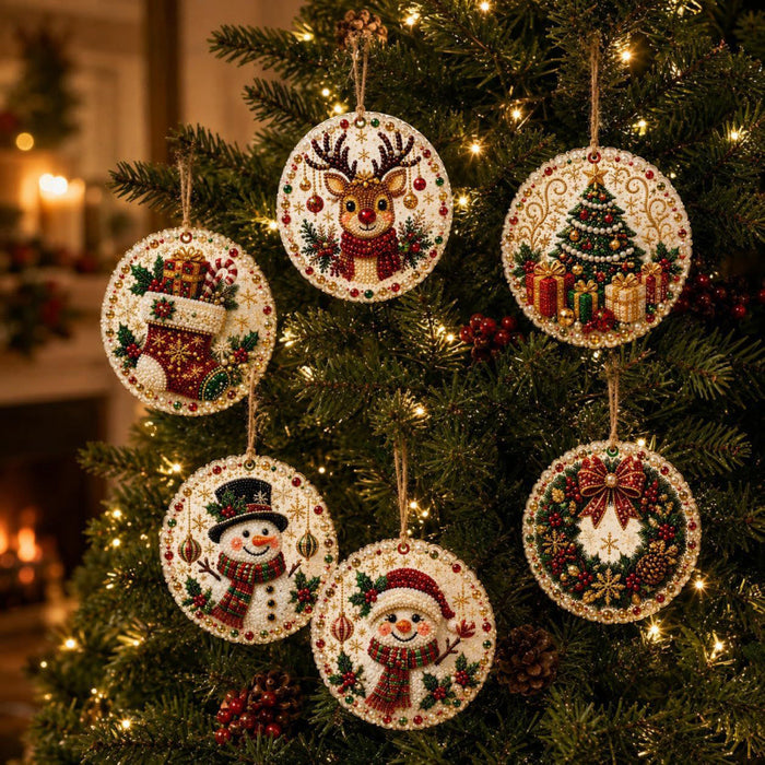Varmeriket Diamantmaling på julekuler i tre, 6 stk.