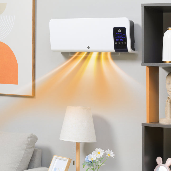 Hvit veggmontert vifteovn med LED-panel