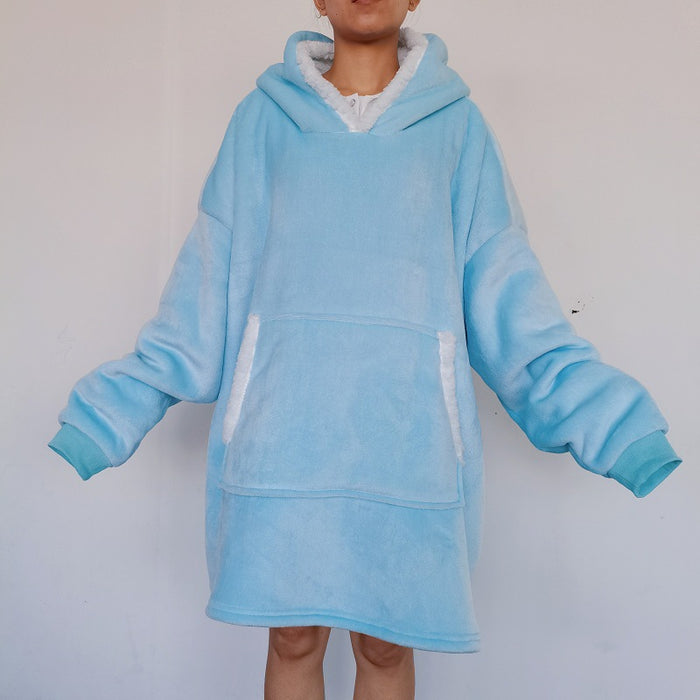 Varmeriket Oversized pleddgenser med hette og sherpafôr