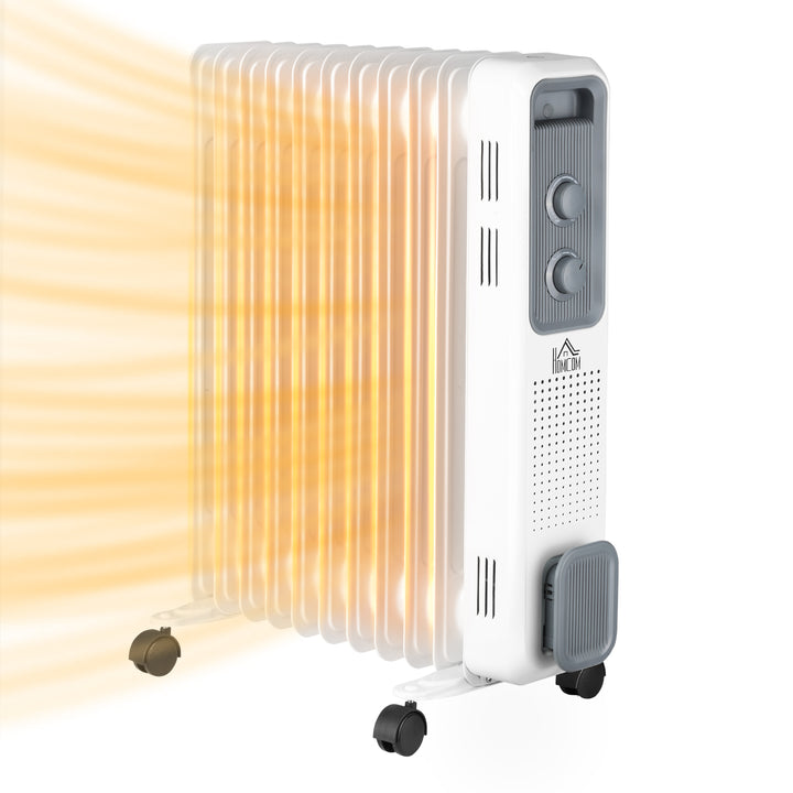 Hvit oljefylt radiator med elleve ribber