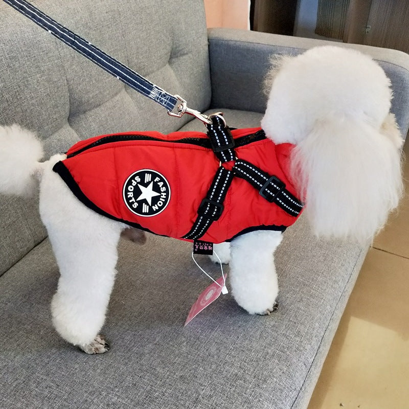Vanntett hundedekken med sele i svart