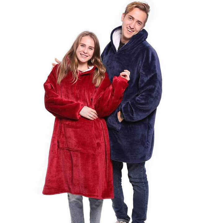 Teppe med ermer og hette i tykk flanell, onesize