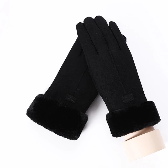 Varmeriket Hansker i semsket look med plysjmansjett og bamsefjes