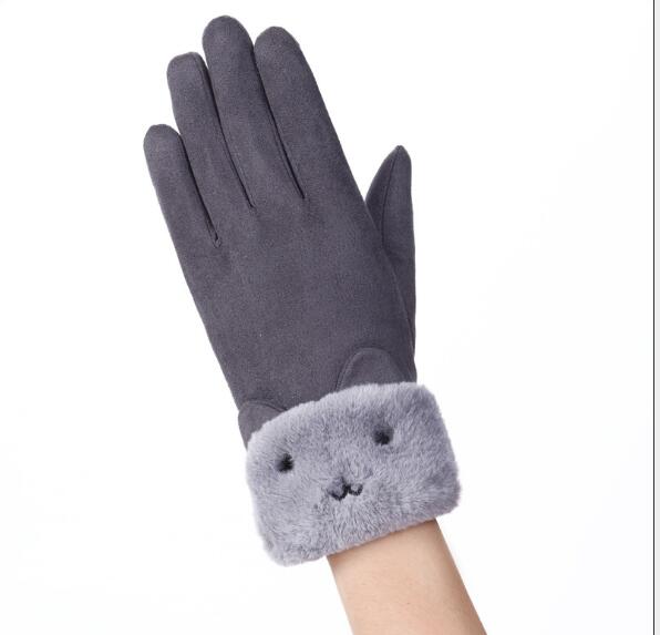 Varmeriket Hansker i semsket look med plysjmansjett og bamsefjes