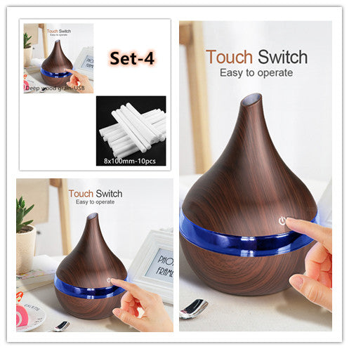 Aroma diffuser i treimitasjon med LED-lys – stille damp