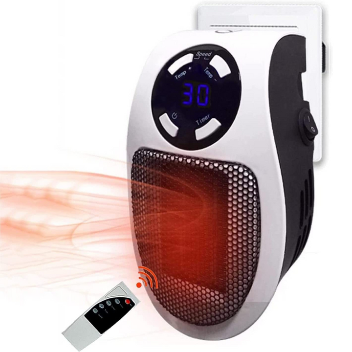 Varmeriket™ Mini varmeovn for stikkontakt med fjernkontroll og timer