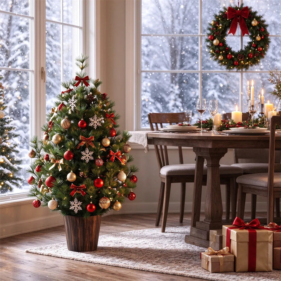 Lite juletre i gullfarget vintagepotte