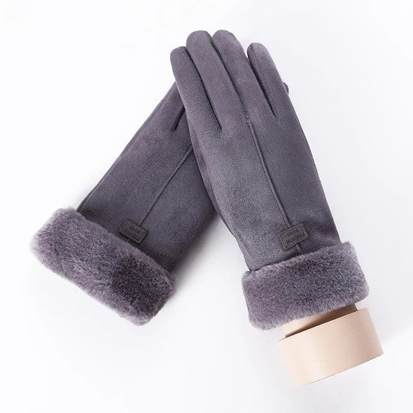 Varmeriket Hansker i semsket look med plysjmansjett og bamsefjes