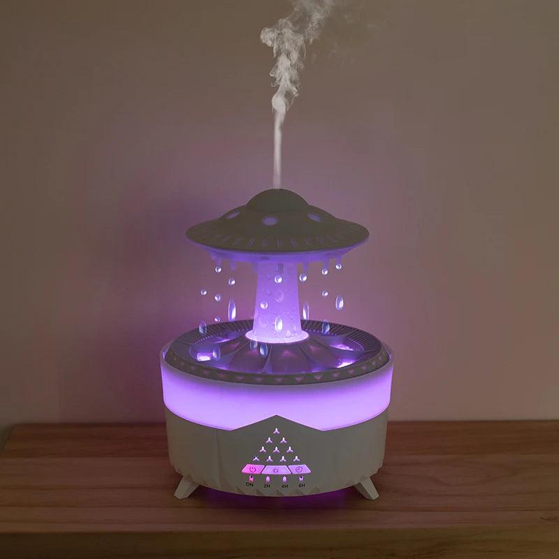 UFO-luftfukter med regndråper og aromaolje, tre varianter