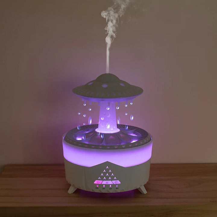UFO-luftfukter med regndråper og aromaolje, tre varianter