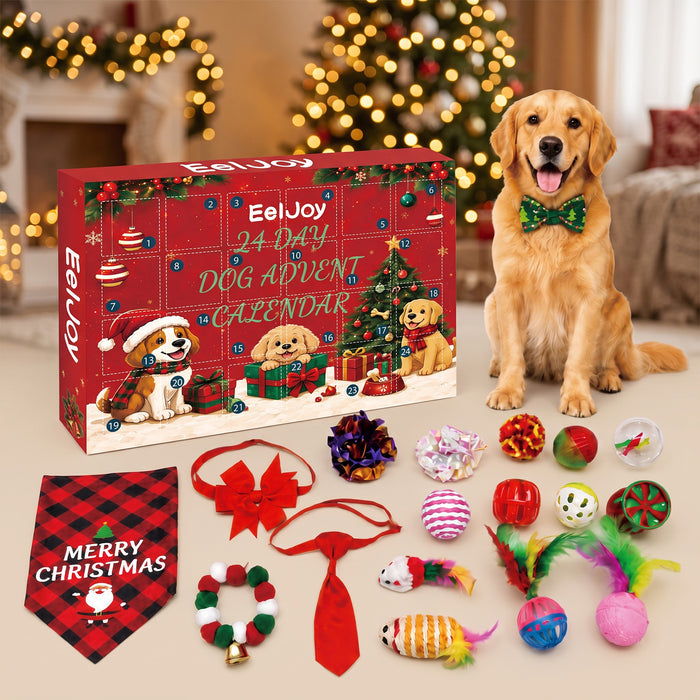 Varmeriket Julekalender til hund med 24 leker og bandana