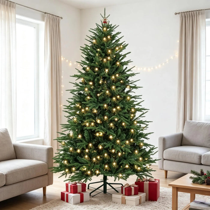 Varmeriket Bredt grønt juletre 183 cm med 300 lys og 8 moduser