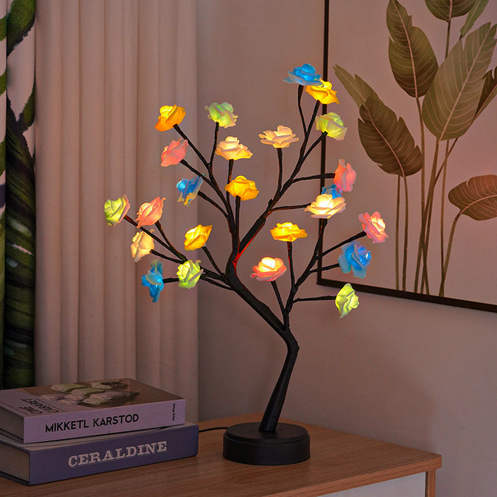 Rosetrelampe med lysende roser