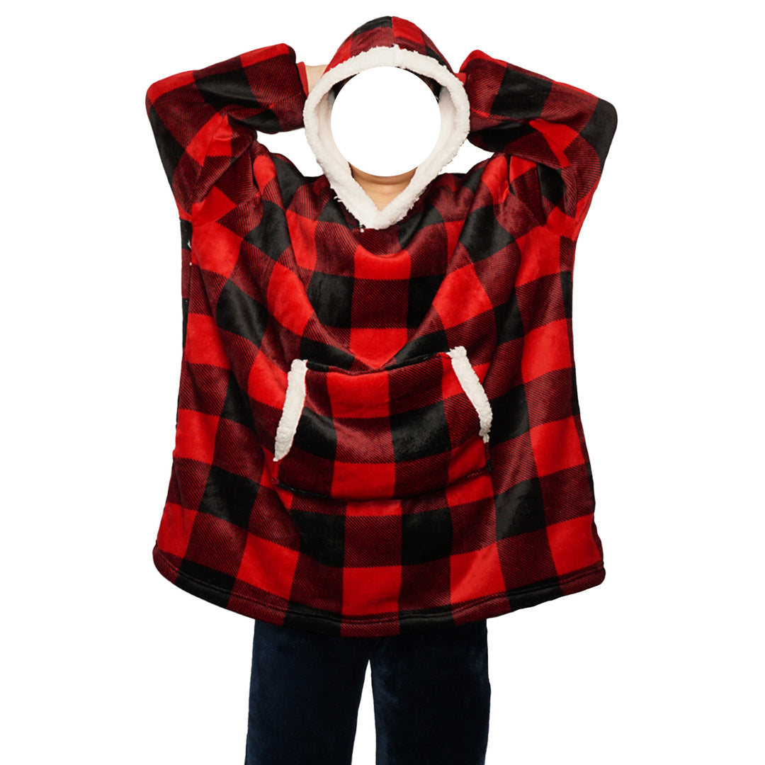 Teppe med ermer og hette i tykk flanell, onesize