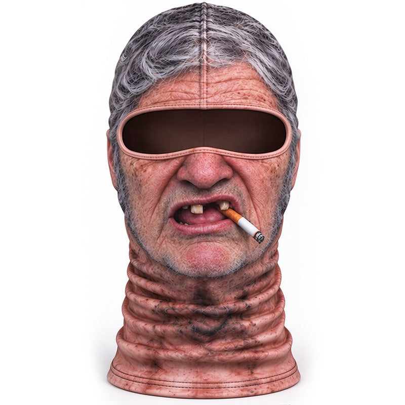 Morsom balaklava i fleece med 3D-ansikt – varm skimaske
