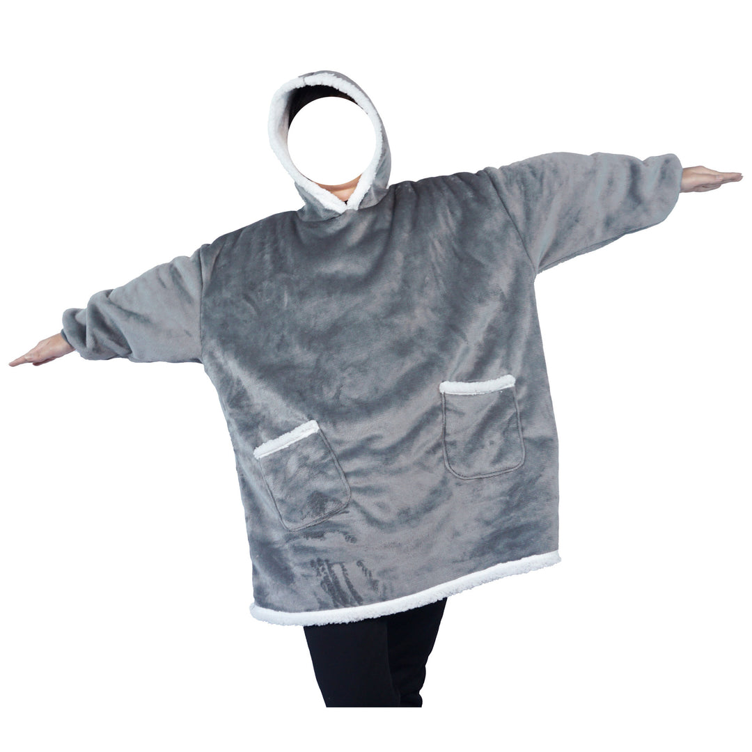 Teppe med ermer og hette i tykk flanell, onesize