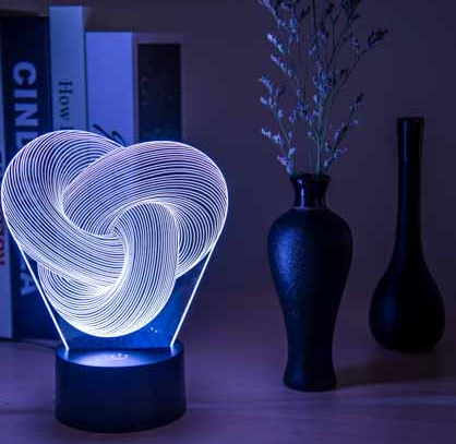 Varmeriket 3D-lampe i akryl formet som en vridd knute