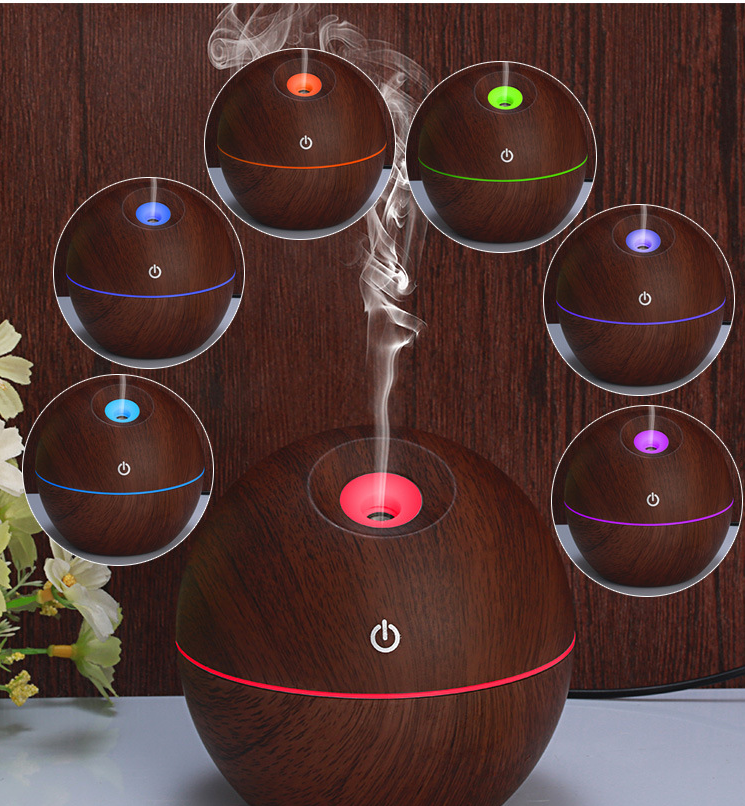USB aroma diffuser med kald damp og LED i sju farger