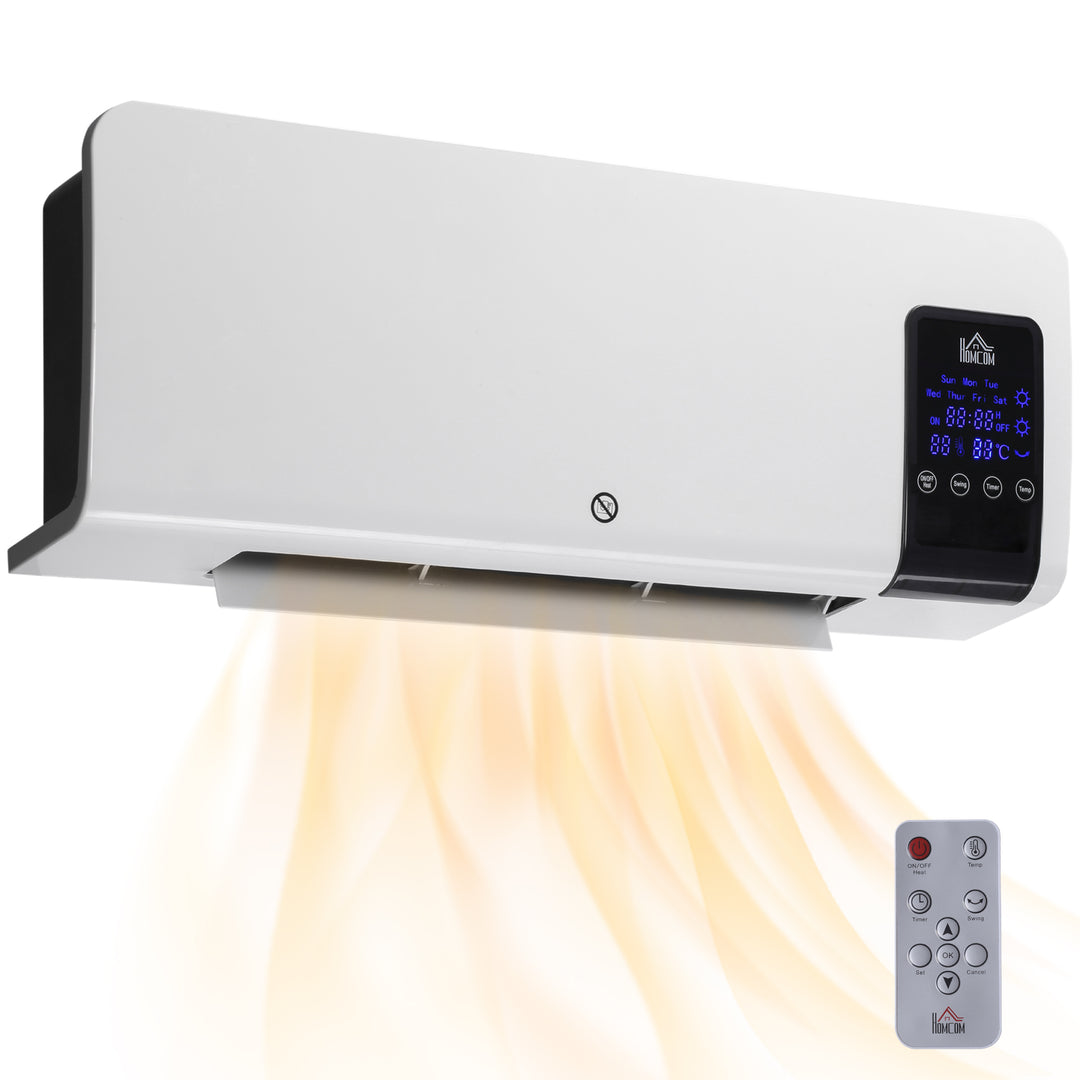 Hvit veggmontert vifteovn med LED-panel