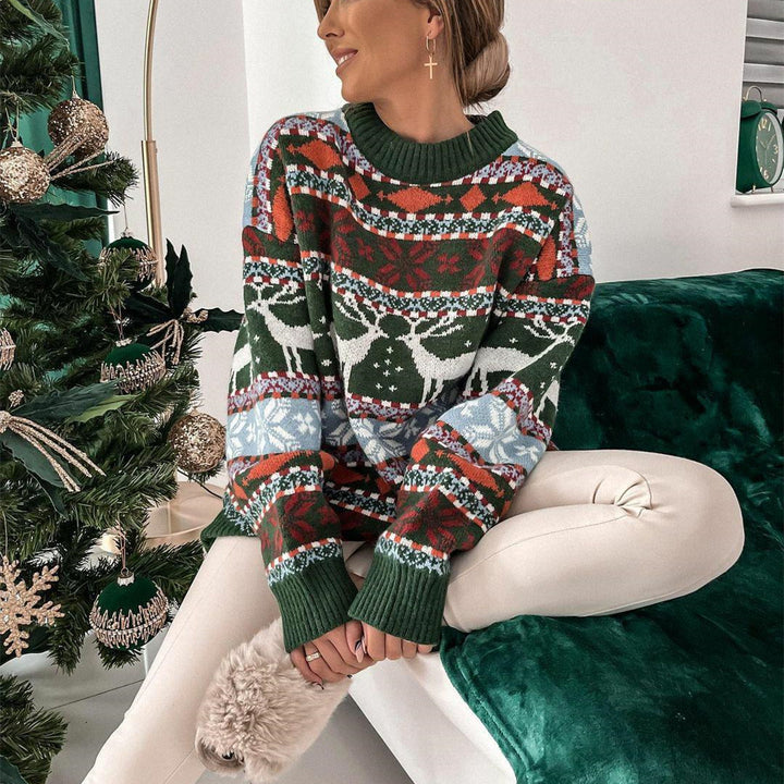 Løs genser med rund hals og julemotiv i jacquard, dame