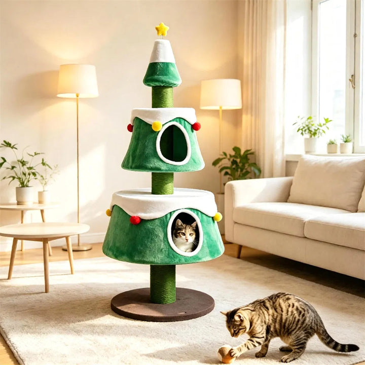 Kattetre formet som juletre med plysjhuler