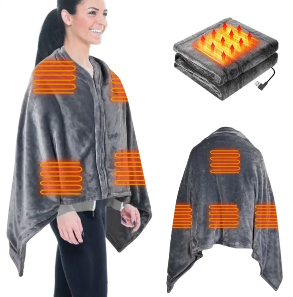 Oppvarmet USB-poncho med glidelås, 150 × 80 cm, grå
