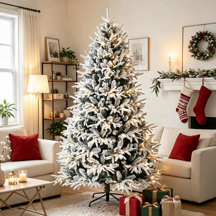 Varmeriket Snødekt fyldig juletre 213 cm med 350 varmhvite lys