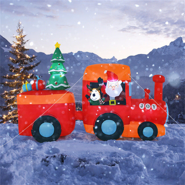 Oppblåsbart juletog med nisse og reinsdyr