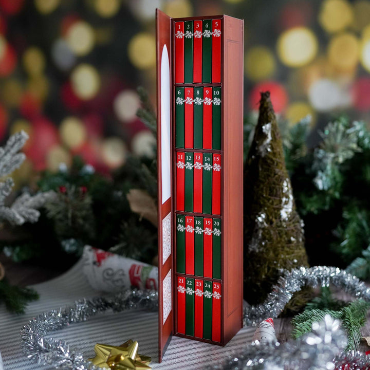 Julekalender formet som en bokhylle
