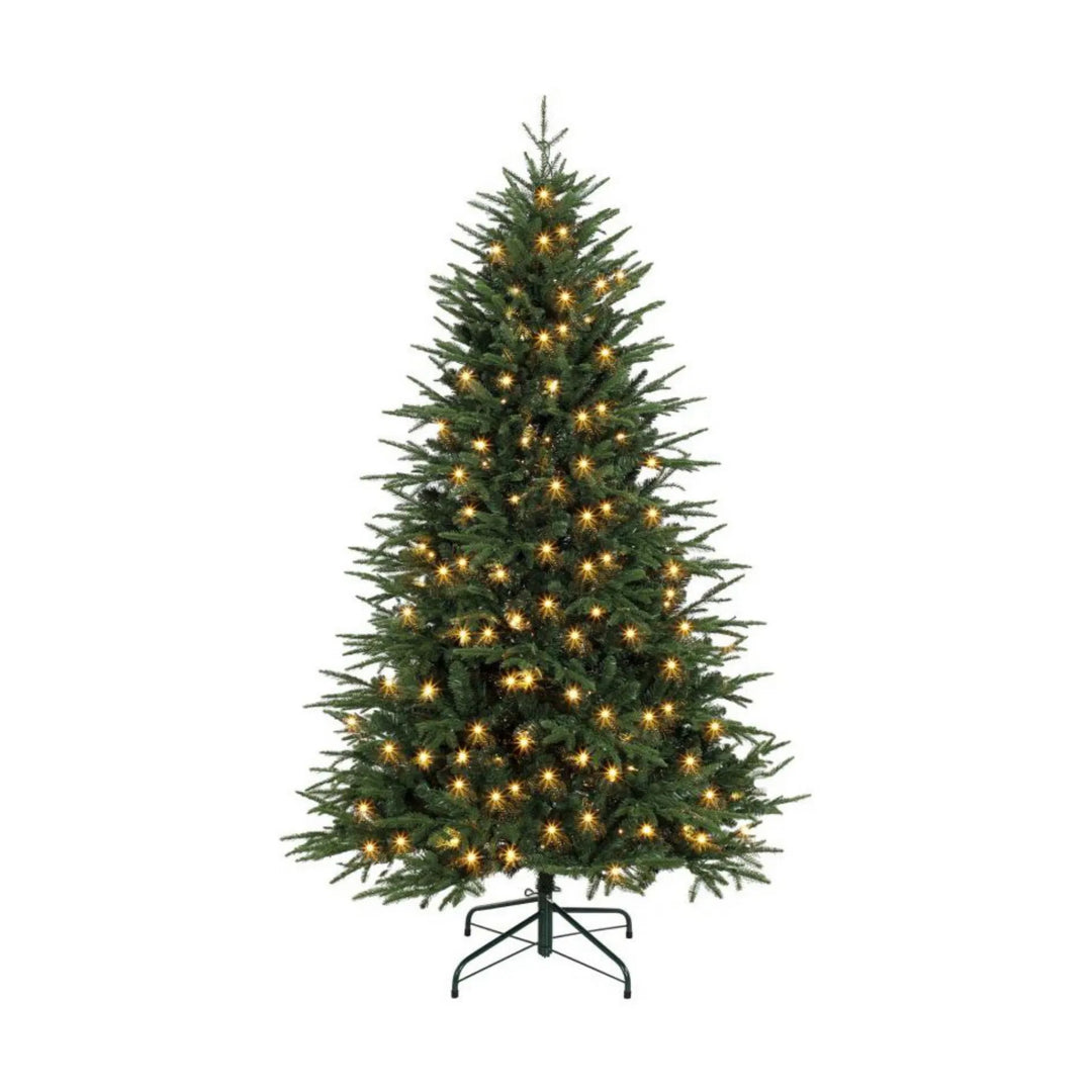 Bredt fyldig grønt juletre med lys