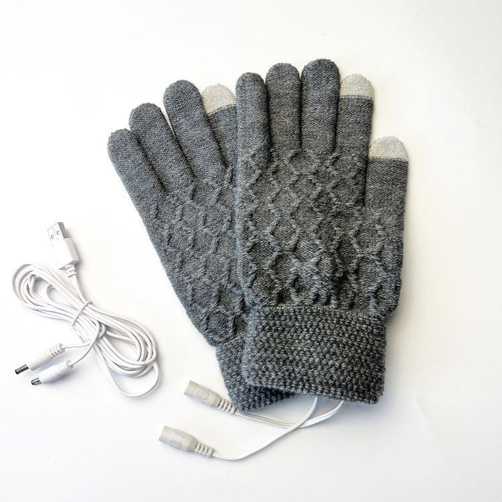 Pustende strikkede varmehansker med USB og 5 V, rundt 40 grader