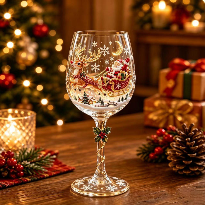 Varmeriket Vinglass med festlig julemotiv på stetten