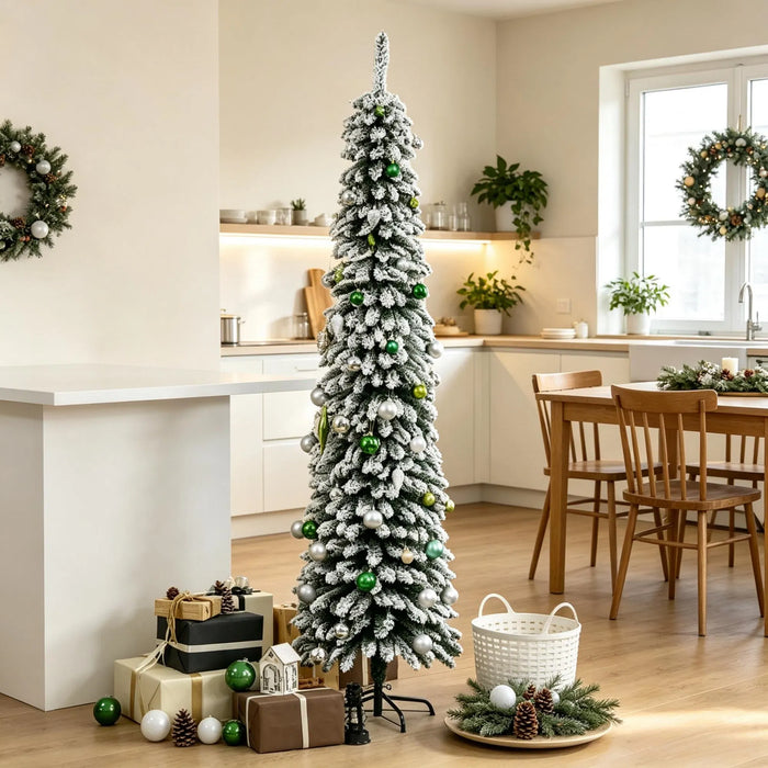 Varmeriket Smalt snødekt juletre 213 cm uten lys