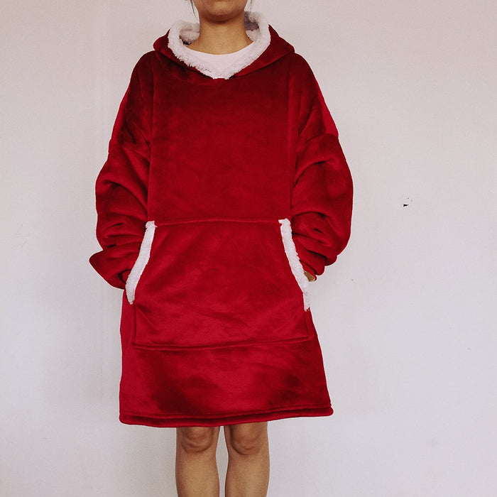 Varmeriket Oversized pleddgenser med hette og sherpafôr