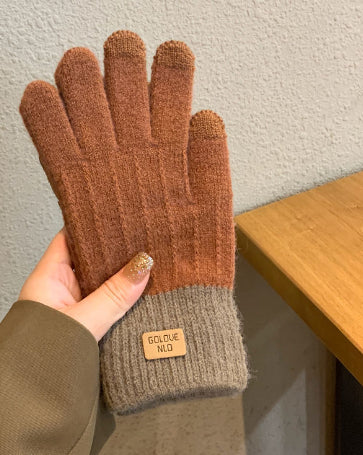 Strikkede touchhansker med ribbet mansjett