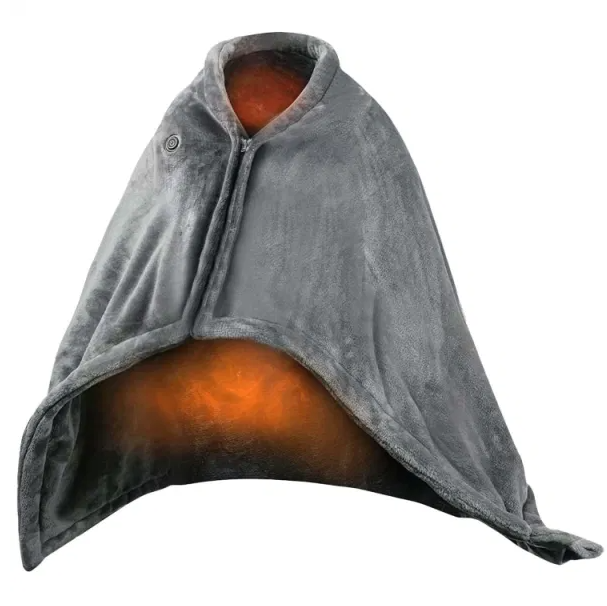 Varmeriket USB-varmeteppe med glidelås – bruk det som poncho, 150 x 80 cm