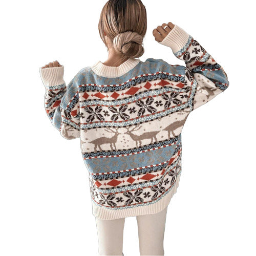 Løs genser med rund hals og julemotiv i jacquard, dame