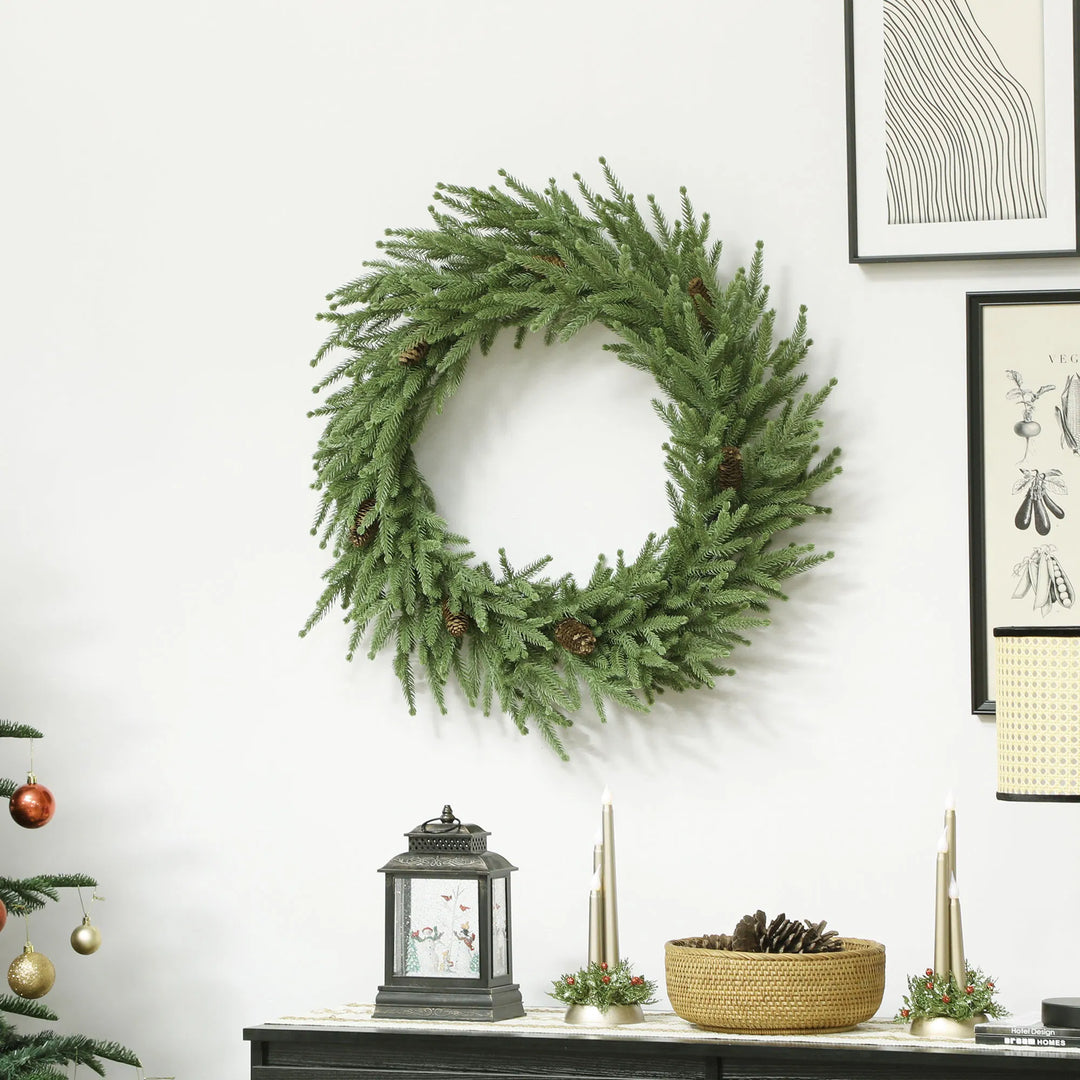 Rustikk julekrans med furutupper og kongler