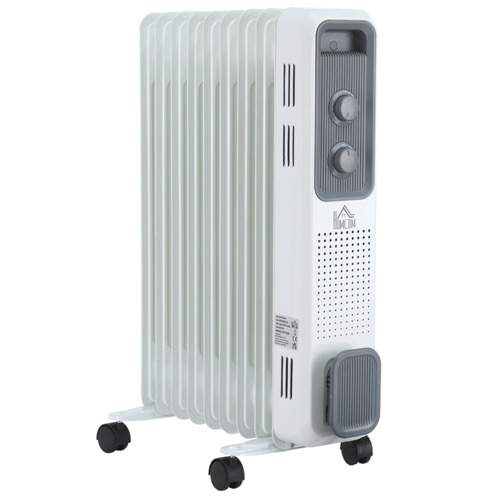 Varmeriket Hvit oljefylt radiator 2000 W med 9 ribber på hjul