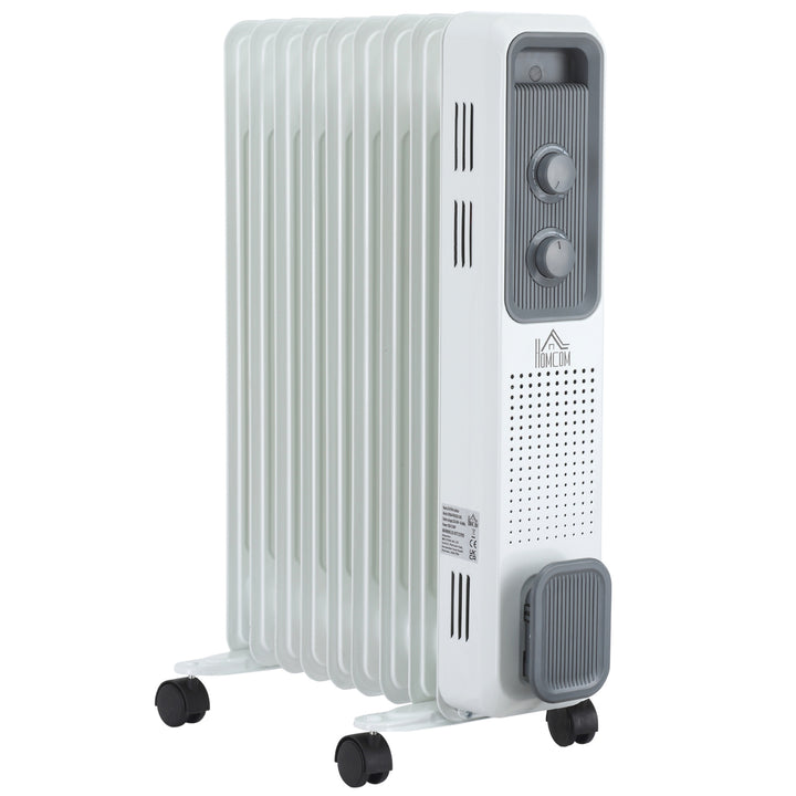 Hvit oljefylt radiator med ni ribber