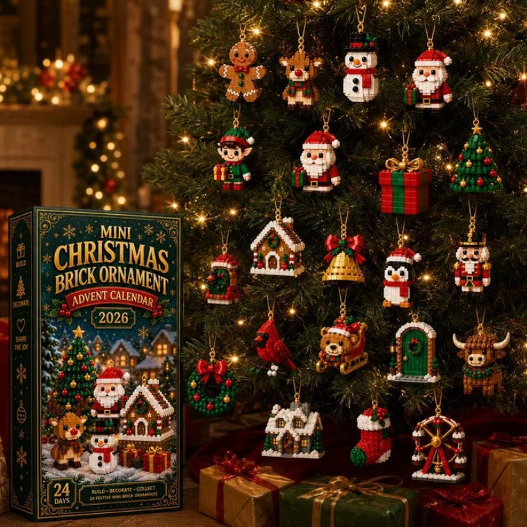 Julekalender med byggeklosser og pynt
