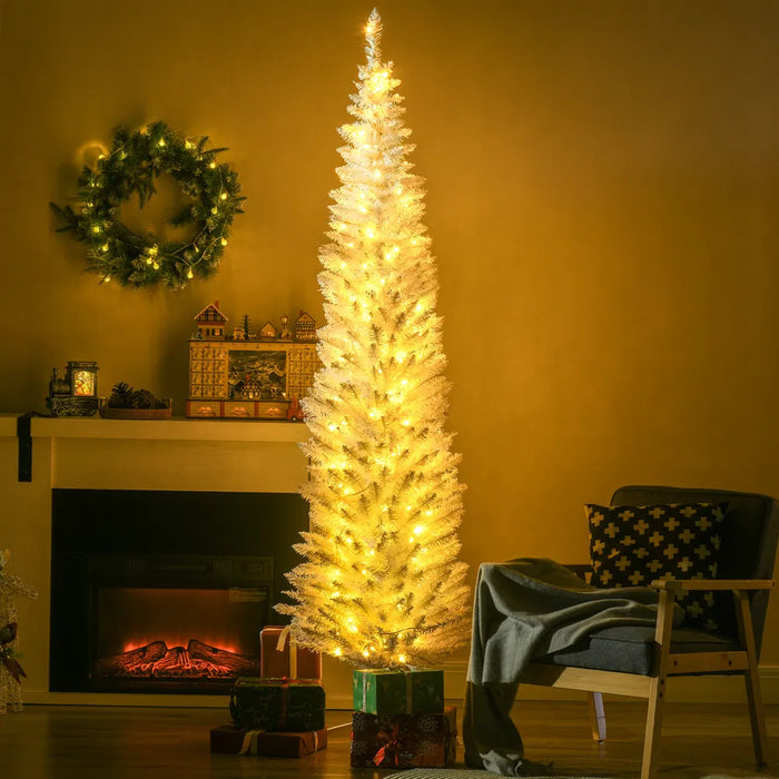 Varmeriket Hvitt smalt juletre med 200 lys, 210 cm