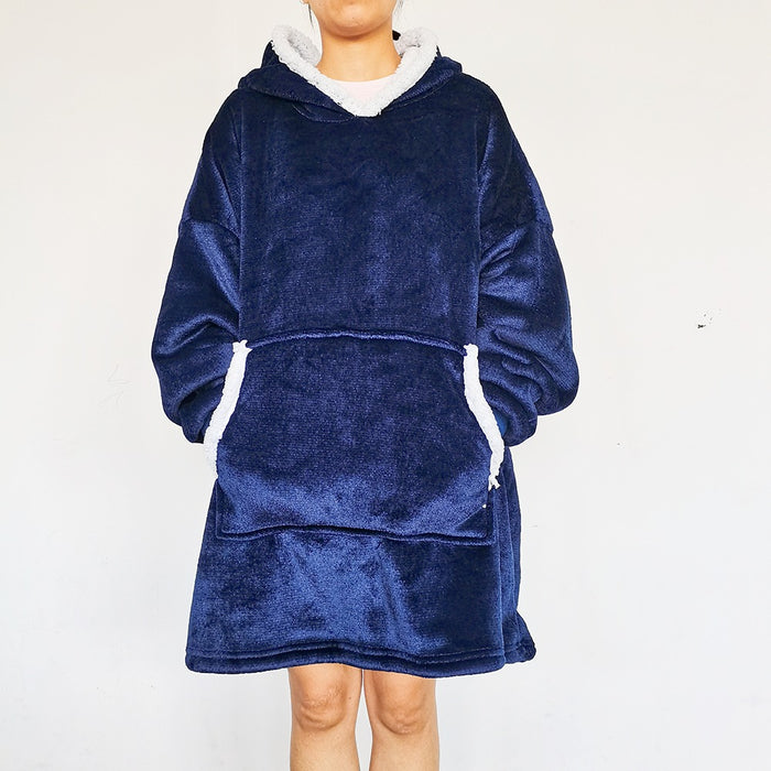 Varmeriket Oversized pleddgenser med hette og sherpafôr