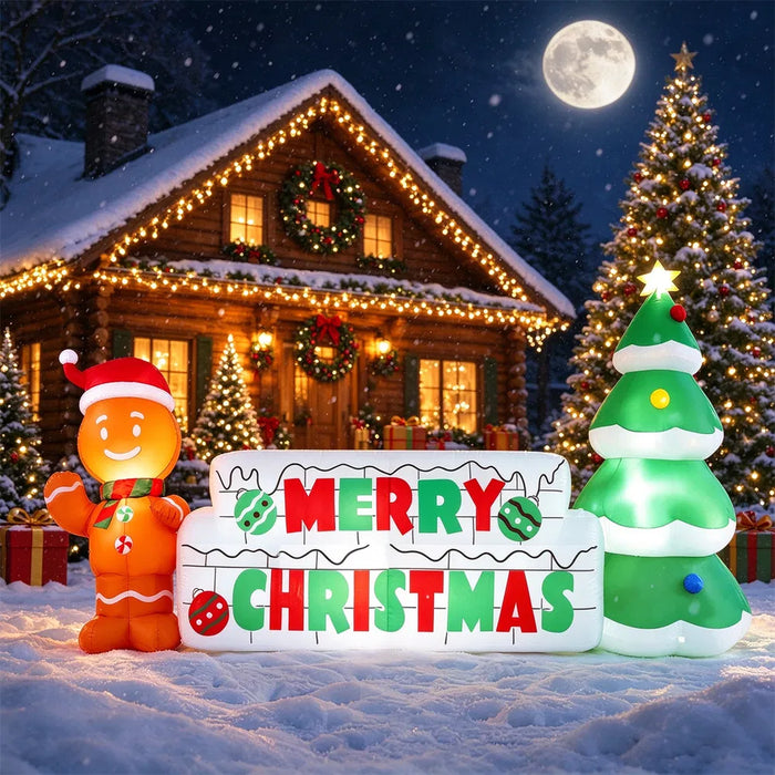 Varmeriket Oppblåsbart Merry Christmas-skilt 290 cm med LED-lys
