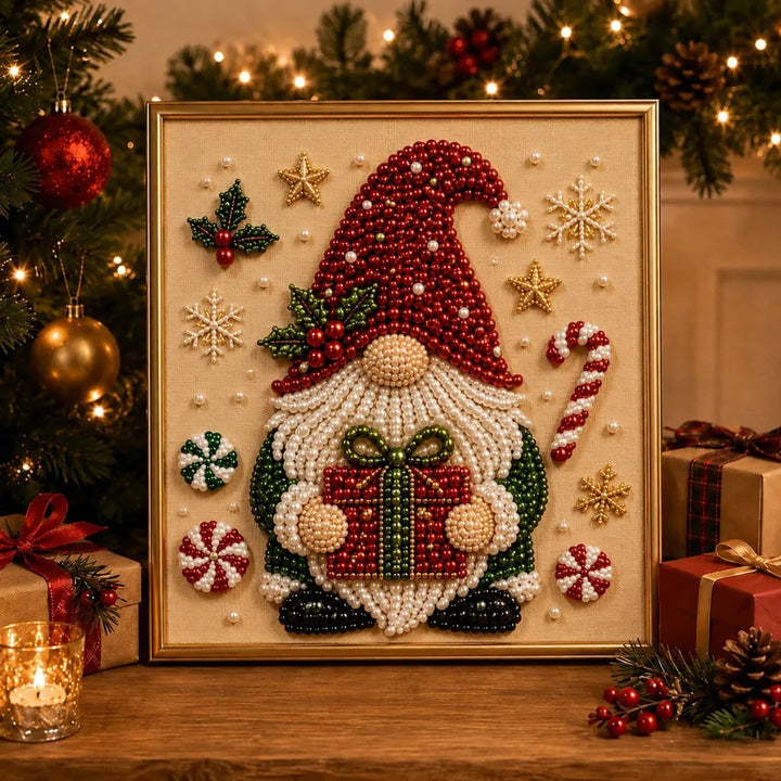 Diamantmaling med nissemotiv og runde perler