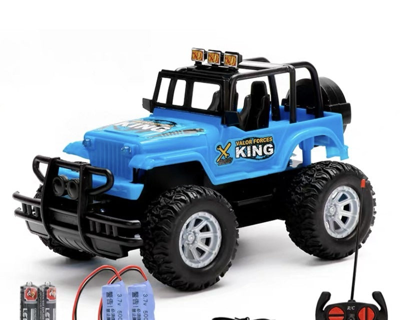 Rød radiostyrt jeep med store dekk