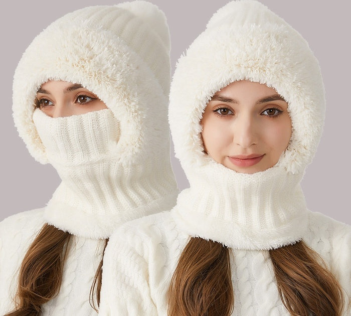 Varmeriket Strikket lue med skjerf og ansiktsmaske i ett, med fôr