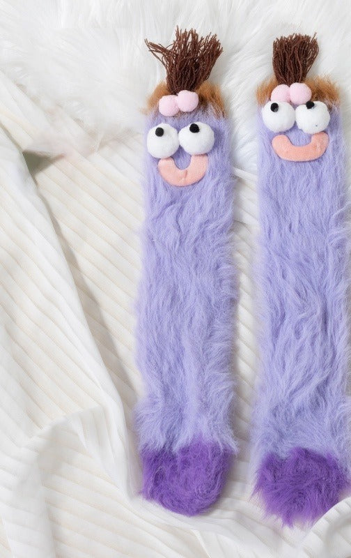 Lodne sokker med monsterfjes i lilla