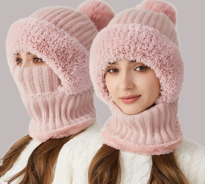 Varmeriket Strikket lue med skjerf og ansiktsmaske i ett, med fôr