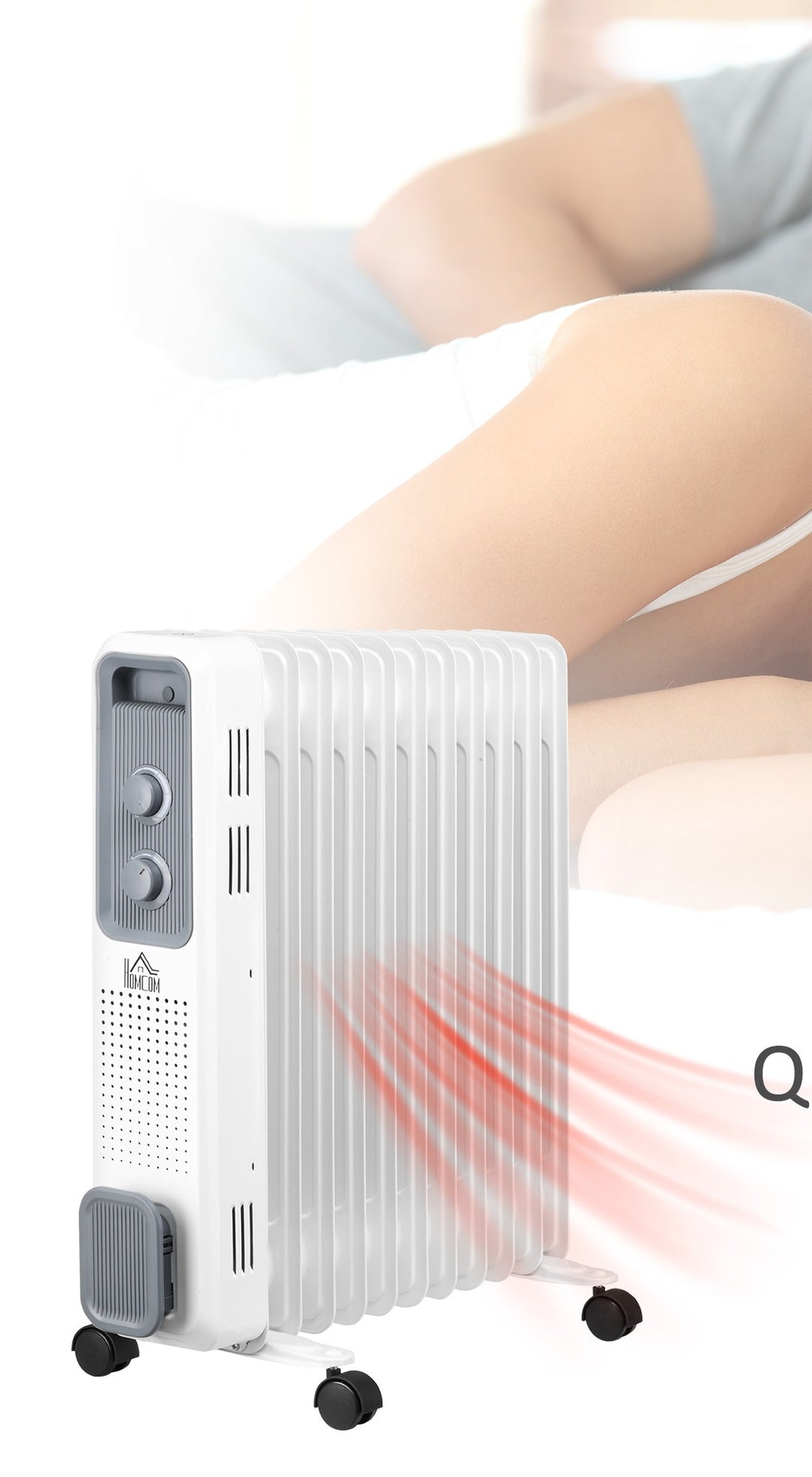 Hvit oljefylt radiator med elleve ribber